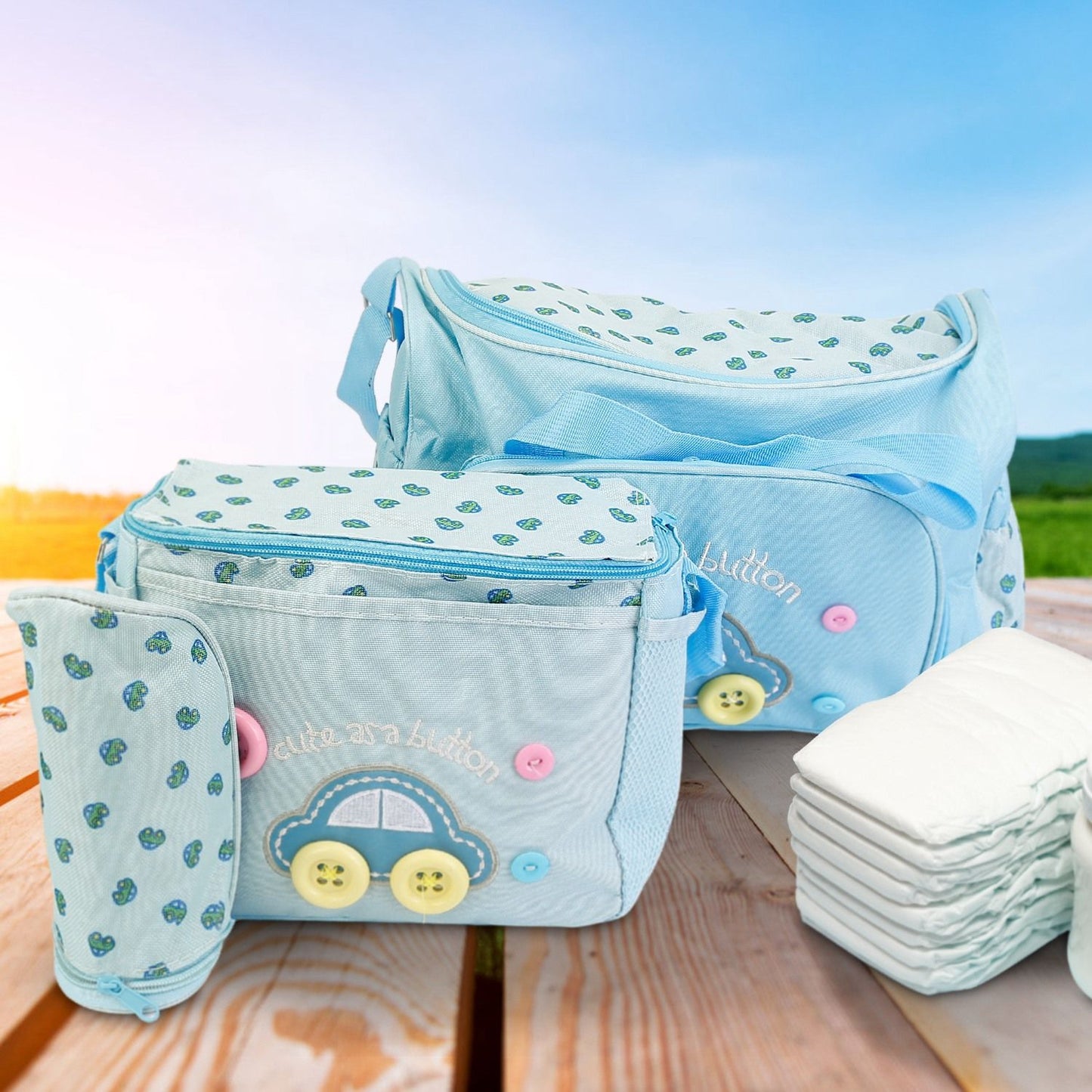 4Pcs Diaper Bag Tote Set Baby Napping Changing Bag Shoulder Mummy Bag