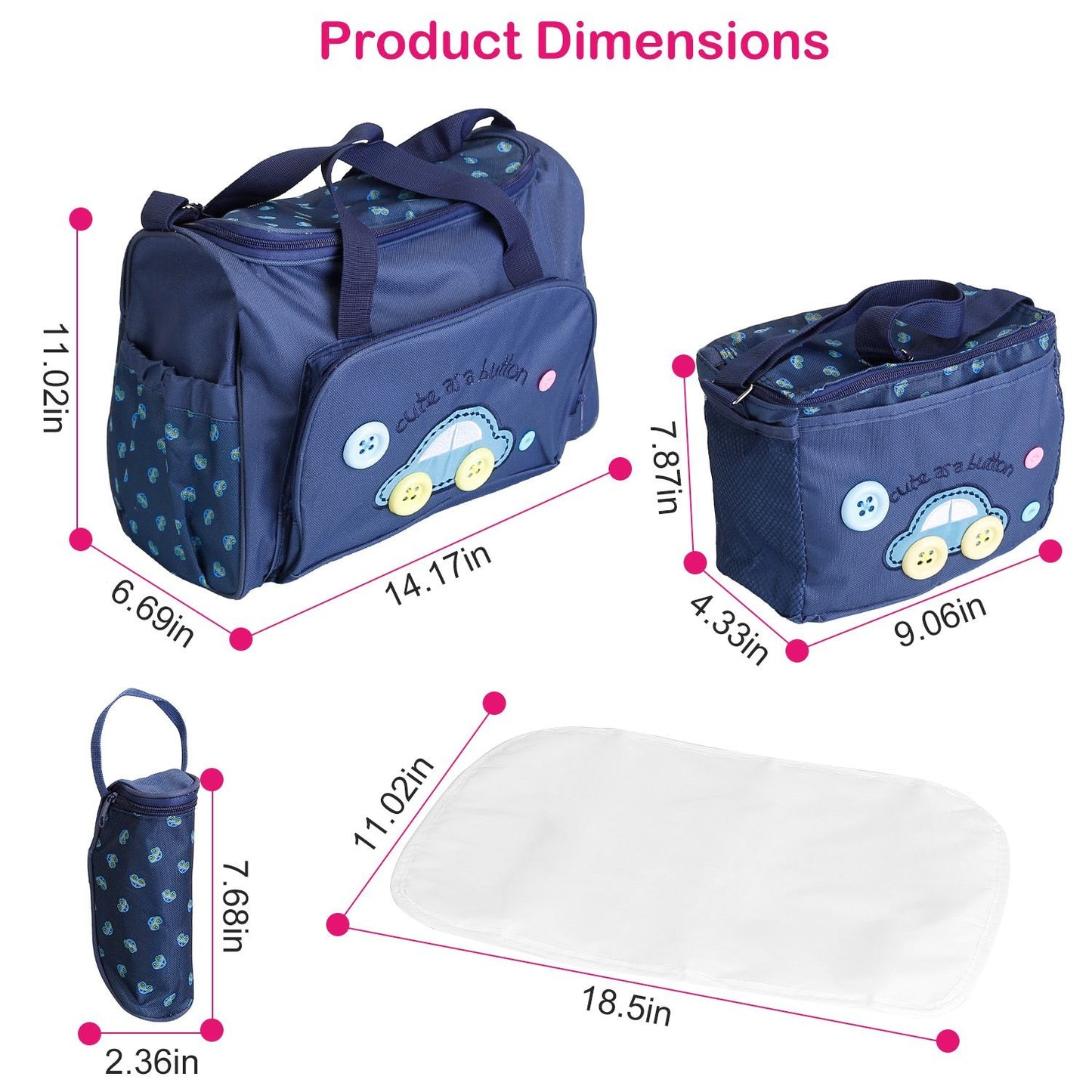 4Pcs Diaper Bag Tote Set Baby Napping Changing Bag Shoulder Mummy Bag