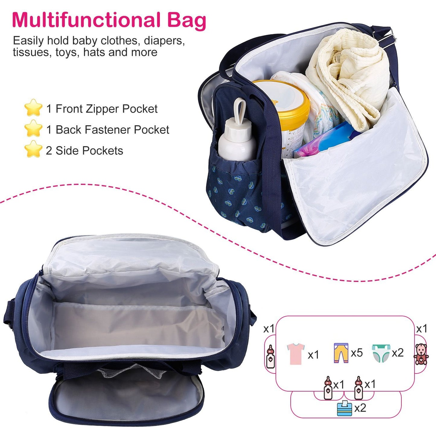 4Pcs Diaper Bag Tote Set Baby Napping Changing Bag Shoulder Mummy Bag