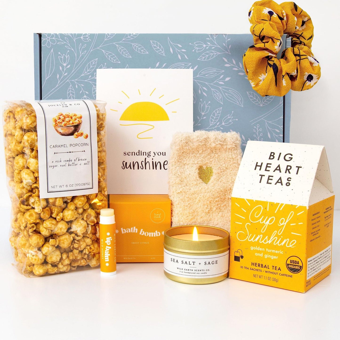 Sunshine Gift For Self Care Package with Herbal Tea Mug Bath Bomb Candle Fluffy Socks Lip Balm Sheet Mask Scrunchie & Sending Sunshine Card Graduation Gifts For Girls